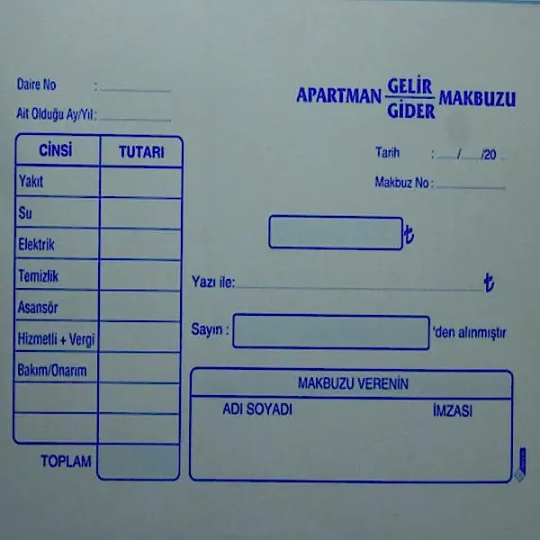 Ankara Ostim Durusoy Kırtasiye Apartman Gelir Gider Makbuzu Geniş